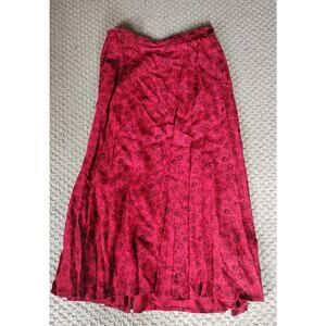 Vintage 90s Women's Lizsport Rayon Red Floral Skirt Size 10 Vintage